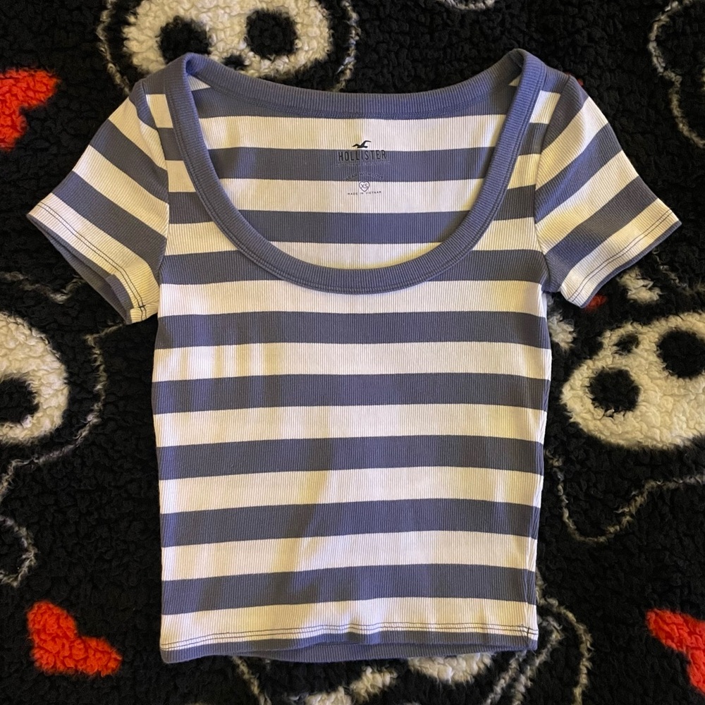 Hollister Blue and White Striped Tee